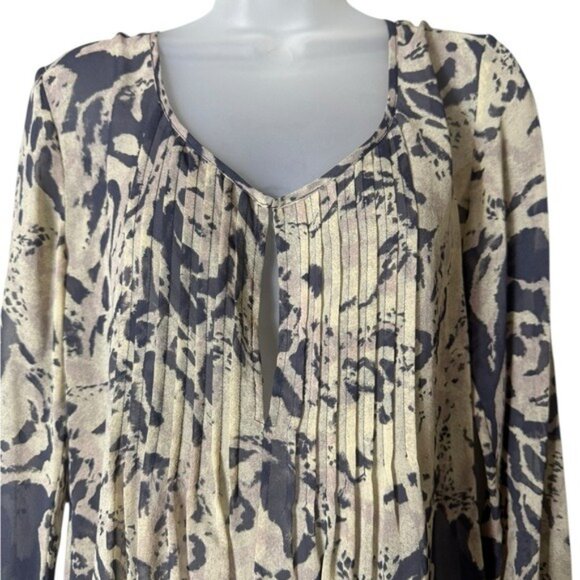 Ella Moss Womens Silk‎ Blouse Top Small Artsy Bohemian Quiet Luxury Tan Black - Picture 2 of 7